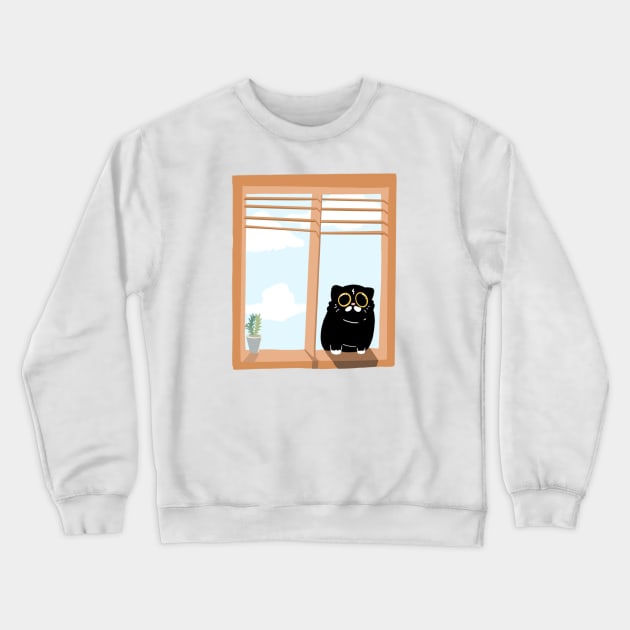 cat in the window Crewneck Sweatshirt by POL-JI